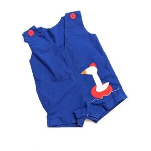 Vintage Shortalls Romper Baby Boys Sz 9-12m Duck Applique Summer